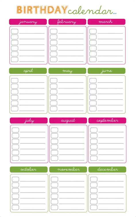 It was designed to be a small, easy to use and. 45+ Birthday Calendar Templates - PSD, PDF, Excel ...