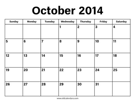 October 2014 Calendar Printable Old Calendars