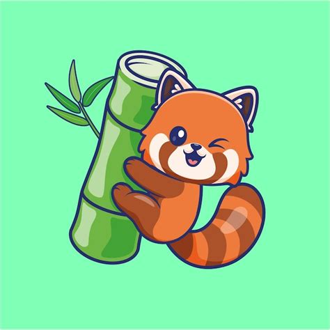 Free Vector Cute Red Panda Hanging On Bamboo Cartoon Vector Icon