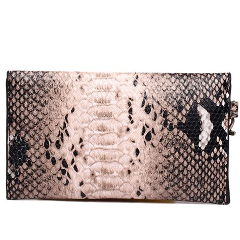 E0501 Miss Lulusmall Snakeskin Pattern Envelope Purse Clutch Brown