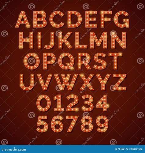 Retro Light Bulb Bright Alphabet Vector Font 76452173
