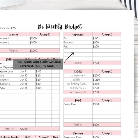 Printable Biweekly Budget Template
