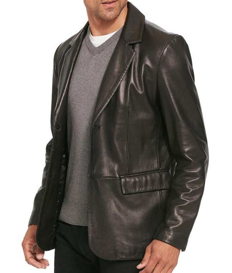 Mens Smooth Black Leather 2 Button Blazer Jackets Creator