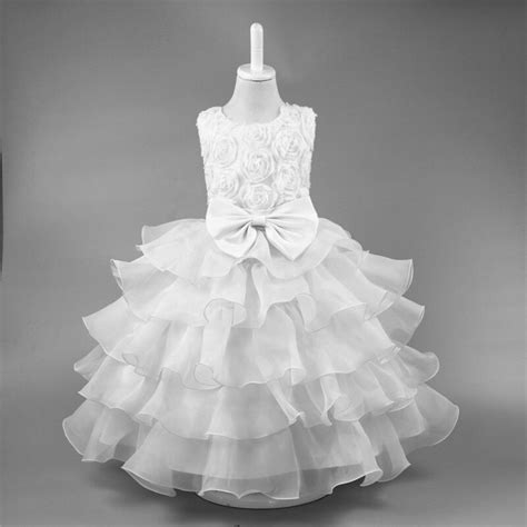 Rose Flower Girl Dress Layer Bow Tie Wedding Birthday Pageant Party