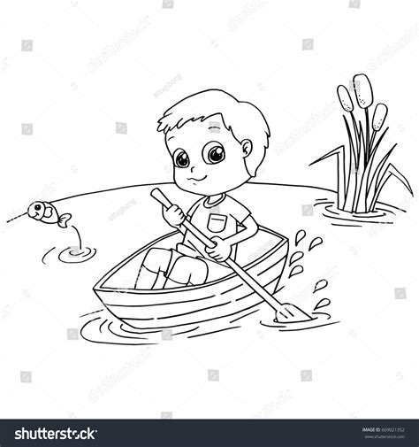 Little Boy Rowing Boat Coloring Page 库存矢量图（免版税）669021352 Shutterstock