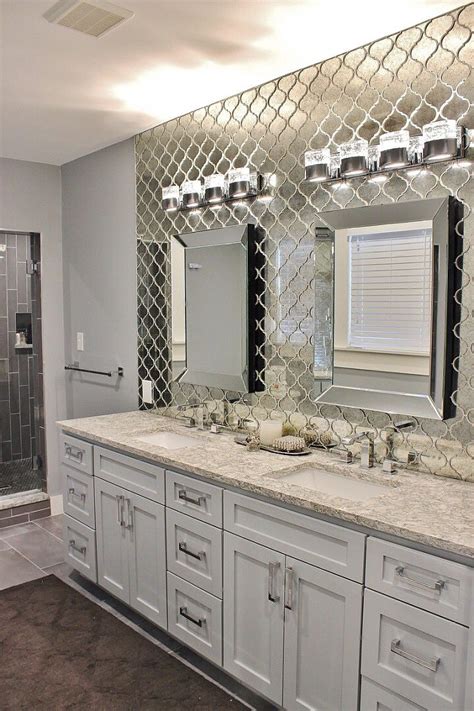 For example, the vilna argenta antique mirror tile gives a dramatic flair to backsplashes. Antique mirrored arabesque tile wall in this master bath ...