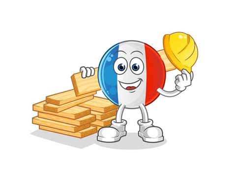 Premium Vector French Flag Builder Vector Cartoon Character