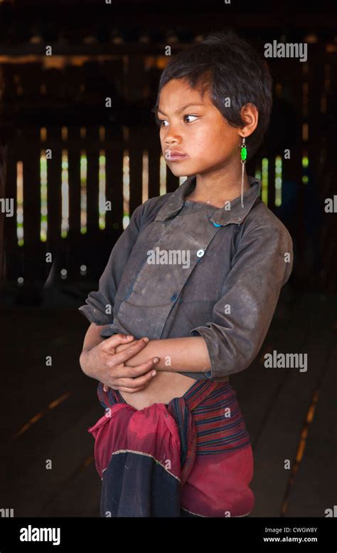 A Ann Tribal Girl In Traditional Dress In Her Village Near Kengtung