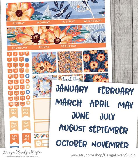 Printable Monthly Planner Stickers Kit Floral Planner Etsy