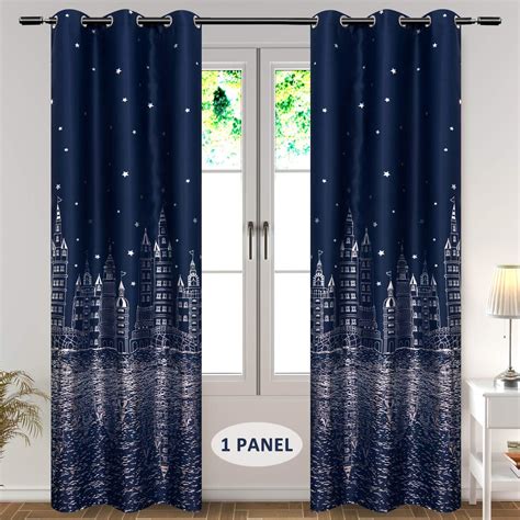 Wubodti Navy Blue Blackout Kids Room Curtains 1 Panel Boys Nursery Room