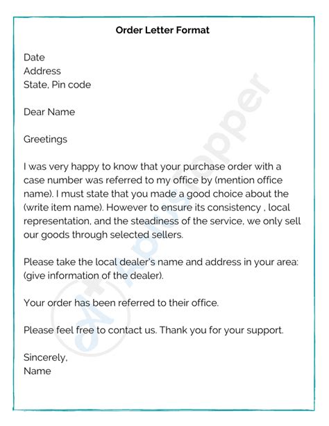 Sample Letter Templates For Placing Order Format Examples Gambaran