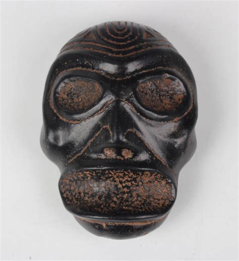 A Pre Columbian Taino Style Carved Black Stone Zemi Mask Dominican Republic Probably Ad