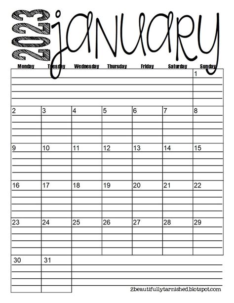 2023 Monday Start Lined Monthly Calendars 85x11 Portrait Etsy Canada