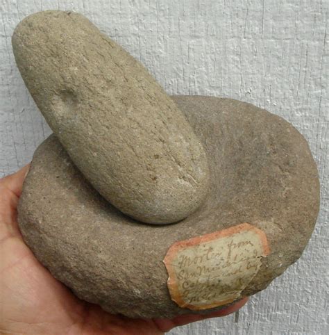 Native American Indian Stone Mortar And Pestle From The Island Of The