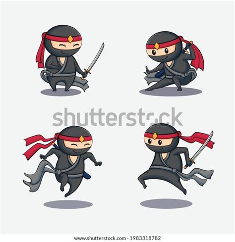 Cute Cartoon Ninja Set Hand Drawn Stock Vector Royalty Free