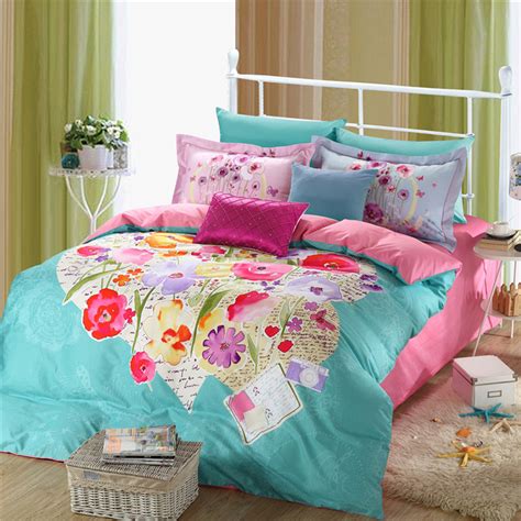 Light Blue And Pink Beautiful Floral Bedding Set