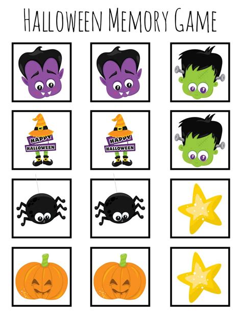 5 Best Images Of Black And White Halloween Memory Game Printable