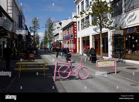 Laugavegur Main Pedestrian Shopping Street Reykjavik Iceland Stock