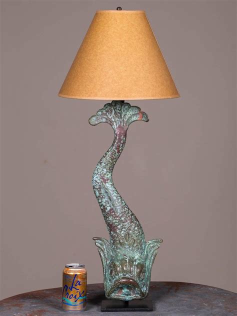 Antique French Verdigris Copper Dolphin Waterspout Custom Lamp Circa