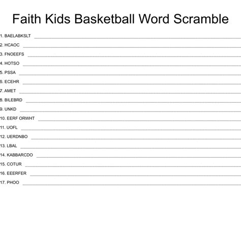 Faith Kids Basketball Word Scramble Wordmint