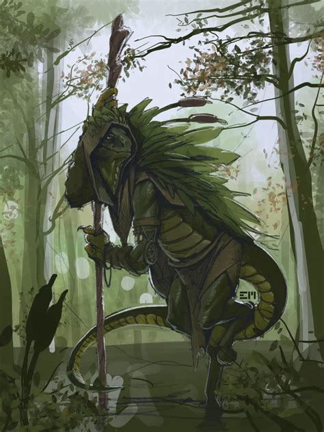 OC Art Lizardfolk Druid DnD Creature Concept Art Fantasy