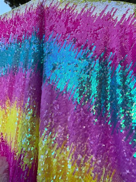 Rainbow Sequins Luxury Sequins Embroidered On Stretch Mesh Etsy