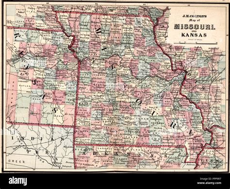 J H Coltons Map Of Missouri And Kansas Circa 1863 Stock Photo Alamy