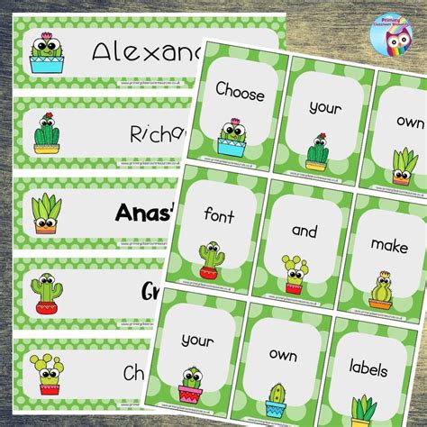 Editable Name Tray And Coat Peg Labels Cute Cactus Primary Classroom