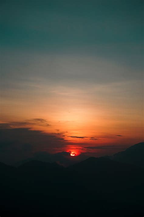 Mountain Silhouette Sunset Sky Sun Clouds Hd Wallpaper