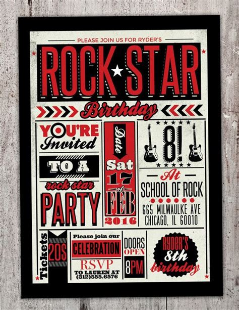 Rock Star Gig Poster Theme Birthday Invitation Boy Birthday Rockstar