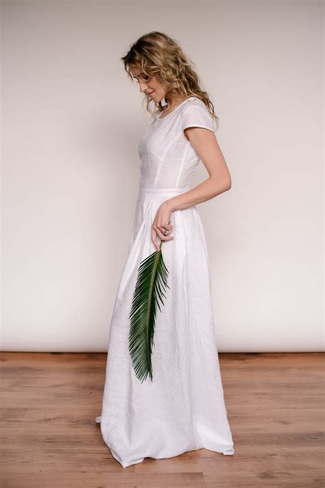 A Line Linen Wedding Dress Handcrafted World Wide Shipping Cozyblue