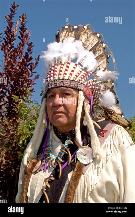 Cree Nation Man In Traditional Dance Regalia Kamloopa Pow Wow