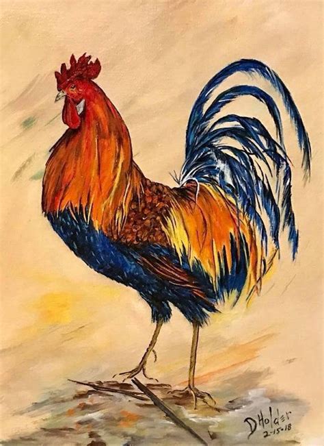 Lapis Orignal Art Print Rooster Barn Farmhouse Primitive Rooster Art