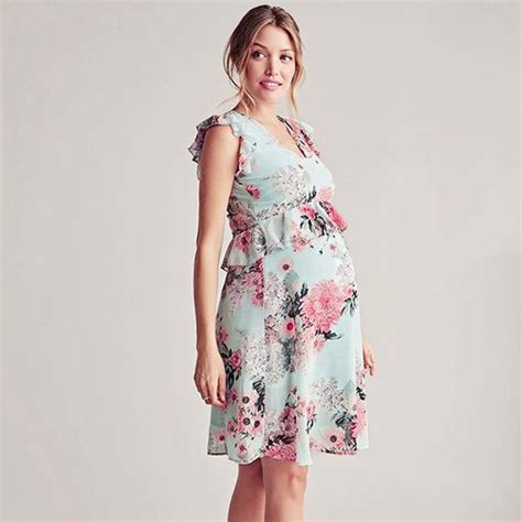 Summer Maternity Dresses Floral Ruffles Blouse Women Pregnancy Dress Cotton Maternity Summer