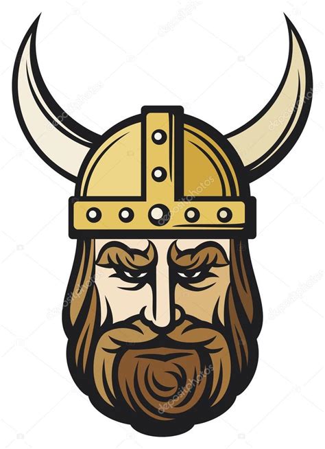 Viking Head Viking Mascot Cartoon With Horned Helmet Viking With