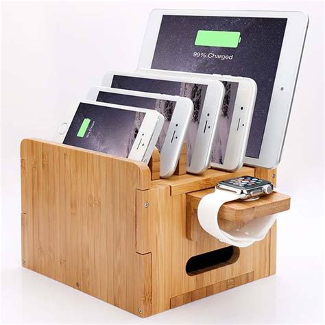 Levin Bamboo Charging Station With Built In Storage Box Gadgetsin