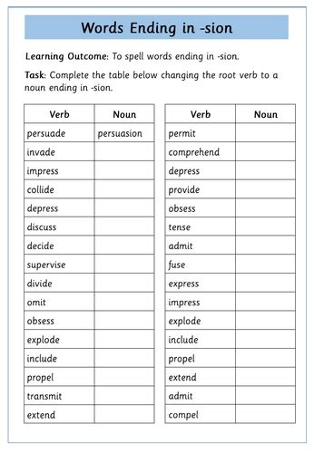 Sion Suffix Worksheets Teaching Resources