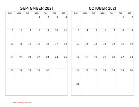 September And October 2021 Calendar Calendar Quickly