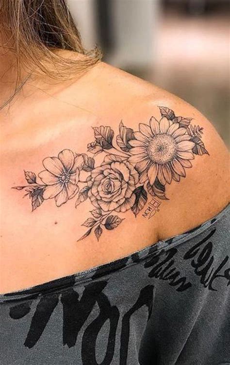 Vintage Traditional Floral Flower Sunflower Shoulder Tattoo Ideas For
