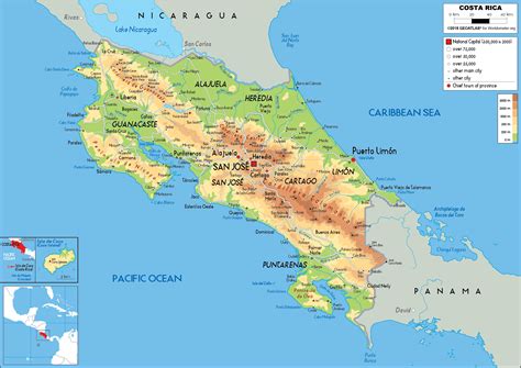 Costa rica has 19,653 square miles of total land and an extra 277 square miles of territorial waters. Costa Rica Map (Physical) - Worldometer