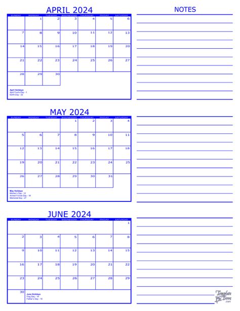 April June 3 Month Calendar 2024 Blank Calendar 2024