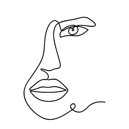 Abstract minimal drawing of young girl. Woman Abstract Face One Line Drawing Hand Drawn Outline ...