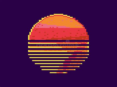Pixel Art 80s Sunset 8 Bit Sun Synthwave And Retrowave Style Design