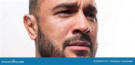 Closeup Man Crying Face Tears In Eyes Of Cry Guy Stock Image Image