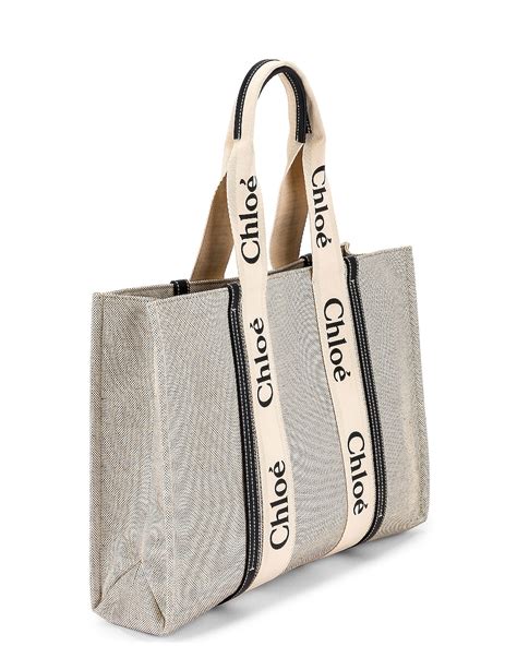 Chloe Large Woody Tote Bag In White And Blue Fwrd