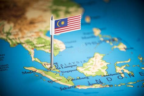 Malaysia Marked With A Flag On The Map Stock Image Image Of Flagstaff