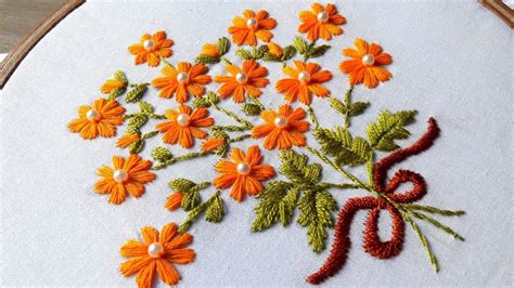 Hand Embroidery Satin Stitch Flower Design By Nakshi Katha