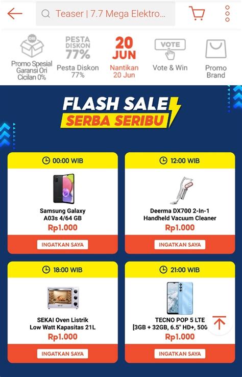 Shopee Flash Sale 77 Mega Elektronik Sale Rp 1000 7 Juli 2022 System