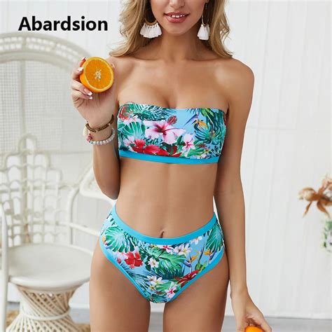 Abardsion Two Piece Bathing Suit Boho Print Tube Top Swimwear Tankini For Women 2020 Push Up