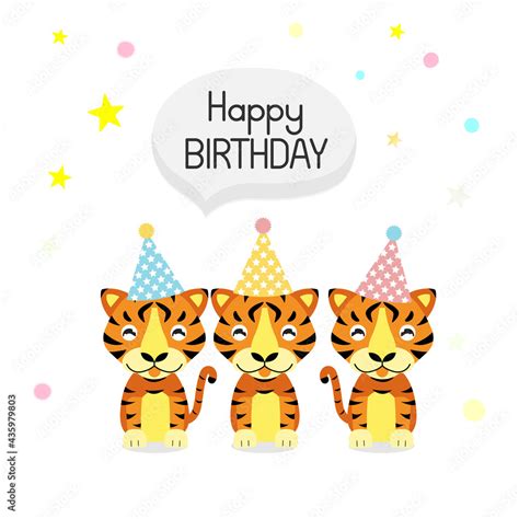 Happy Birthday Card With Cute Tiger Cartoon Stock Vector Adobe Stock